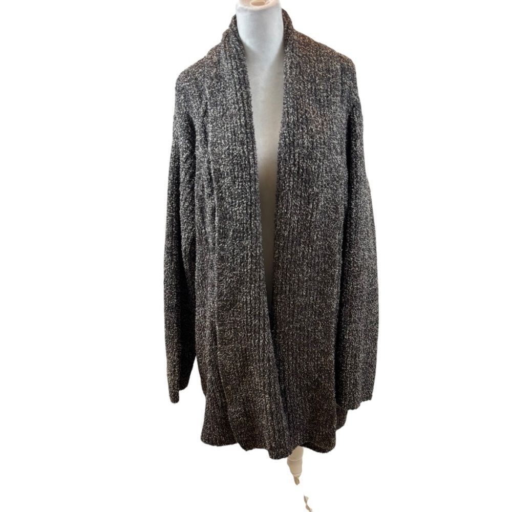 Ladies Barefoot Dreams Cozy Chic Open Front Grey and Black Cardigan Size 3X